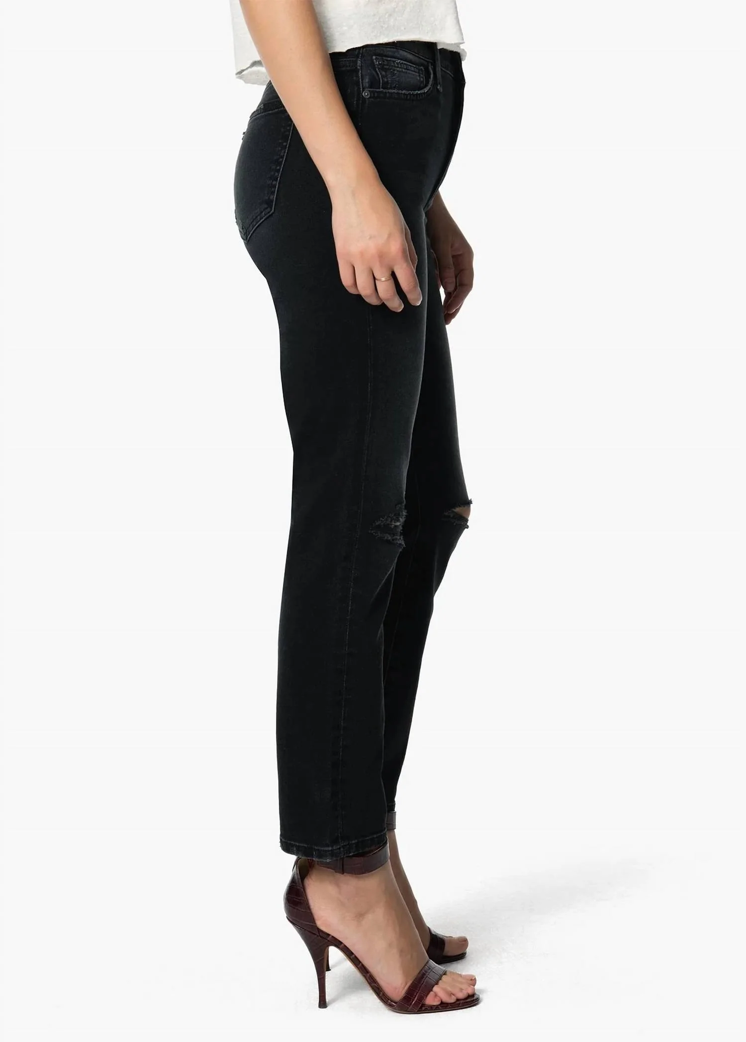 The Milla High Rise Straight Leg Jeans In Faded Black