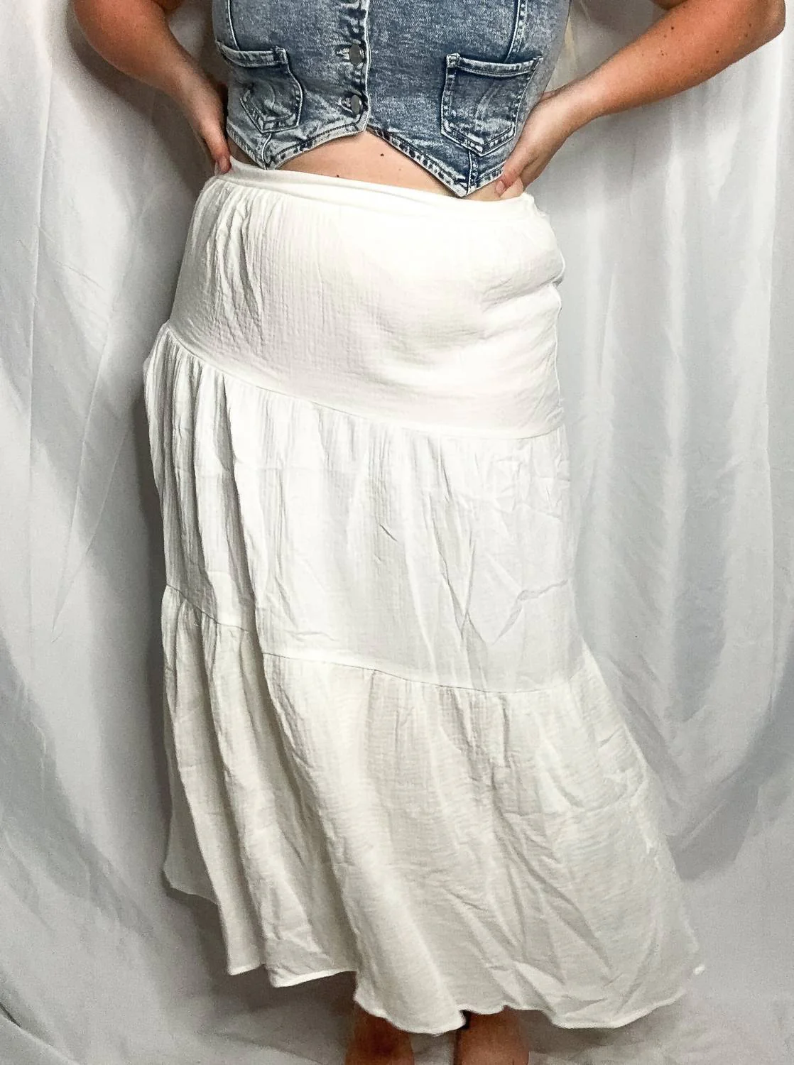 Serenity Tiered Maxi Skirt In White