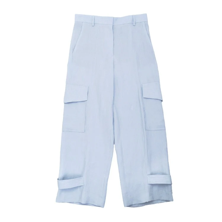 Relaxed-Fit Wide Leg Linen Cargo Trousers