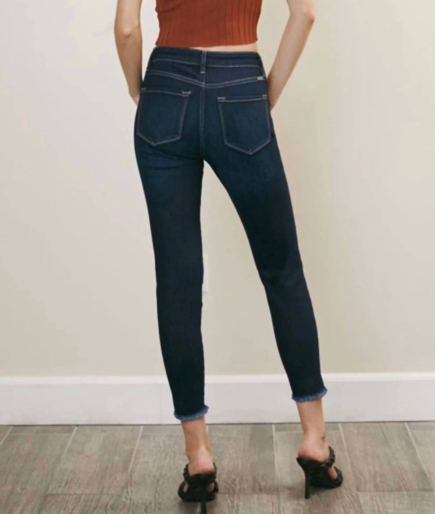 Shanna Split Hem Jeans In Dark Wash