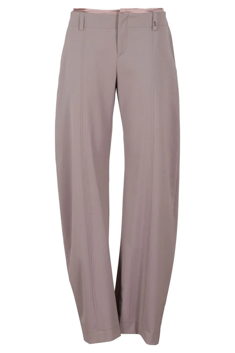 Frayed Waist Wide-Leg Pants In Purple Wool Blend