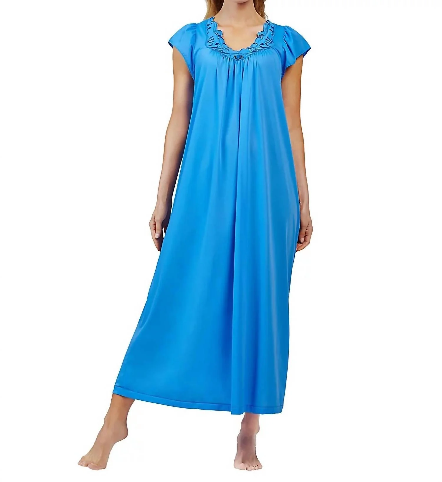Rosebud Long Cap Sleeve Nightgown In Sapphire