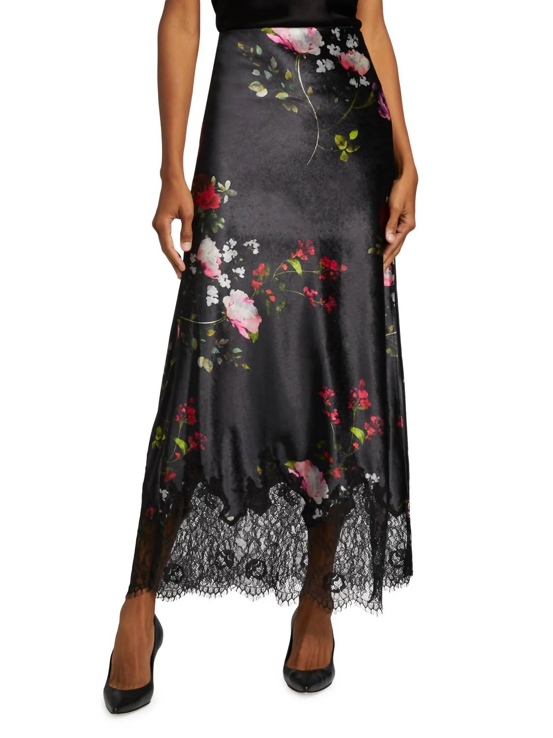 Maeve Midi Slip Skirt With Lace Trim In Floral Dreams