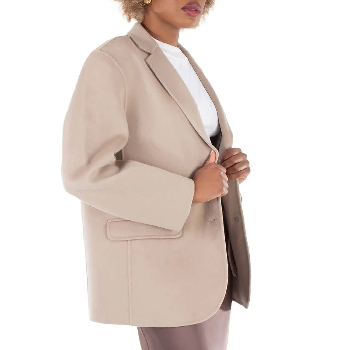 Anine Bing Ladies Beige Quinn Single-Breasted Wool Blazer
