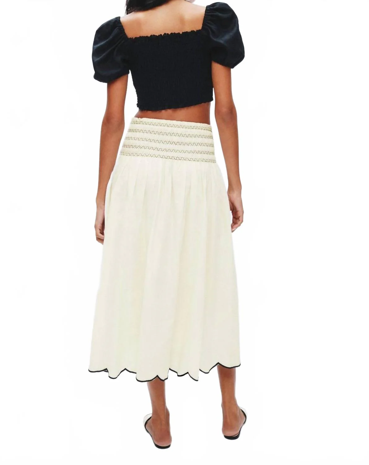 Elsa Smocked Waist Midi Skirt In Cream