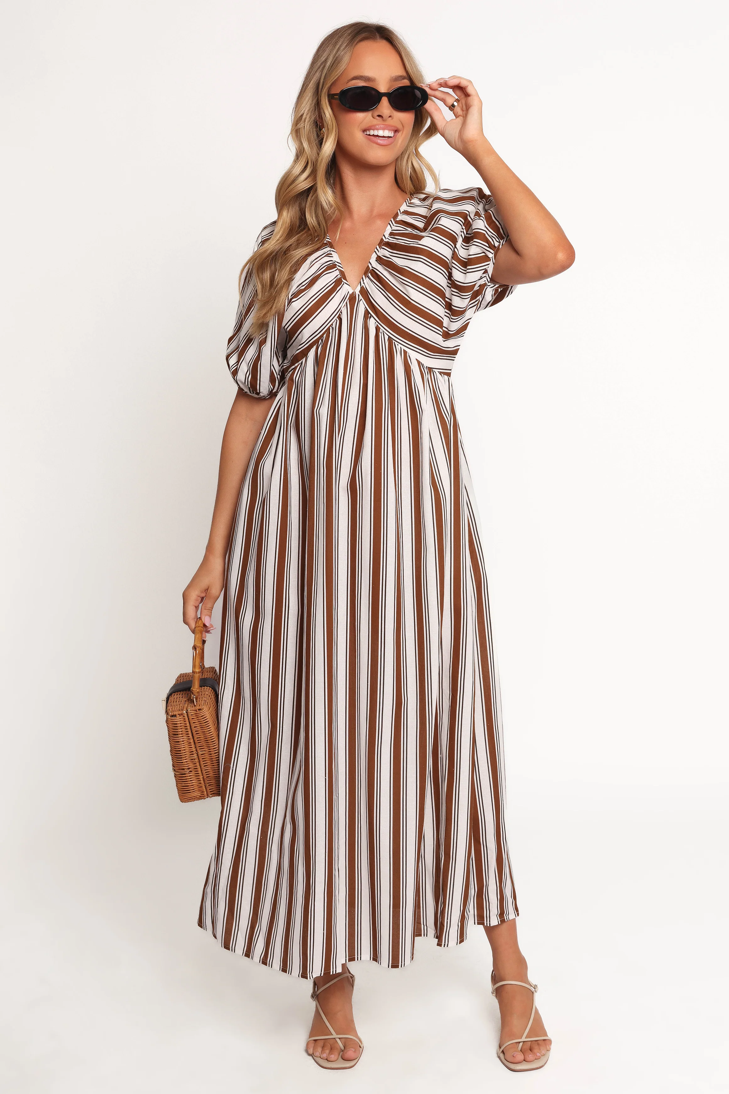 Sullivan Puff Sleeve Maxi Dress - Chocolate Stripe
