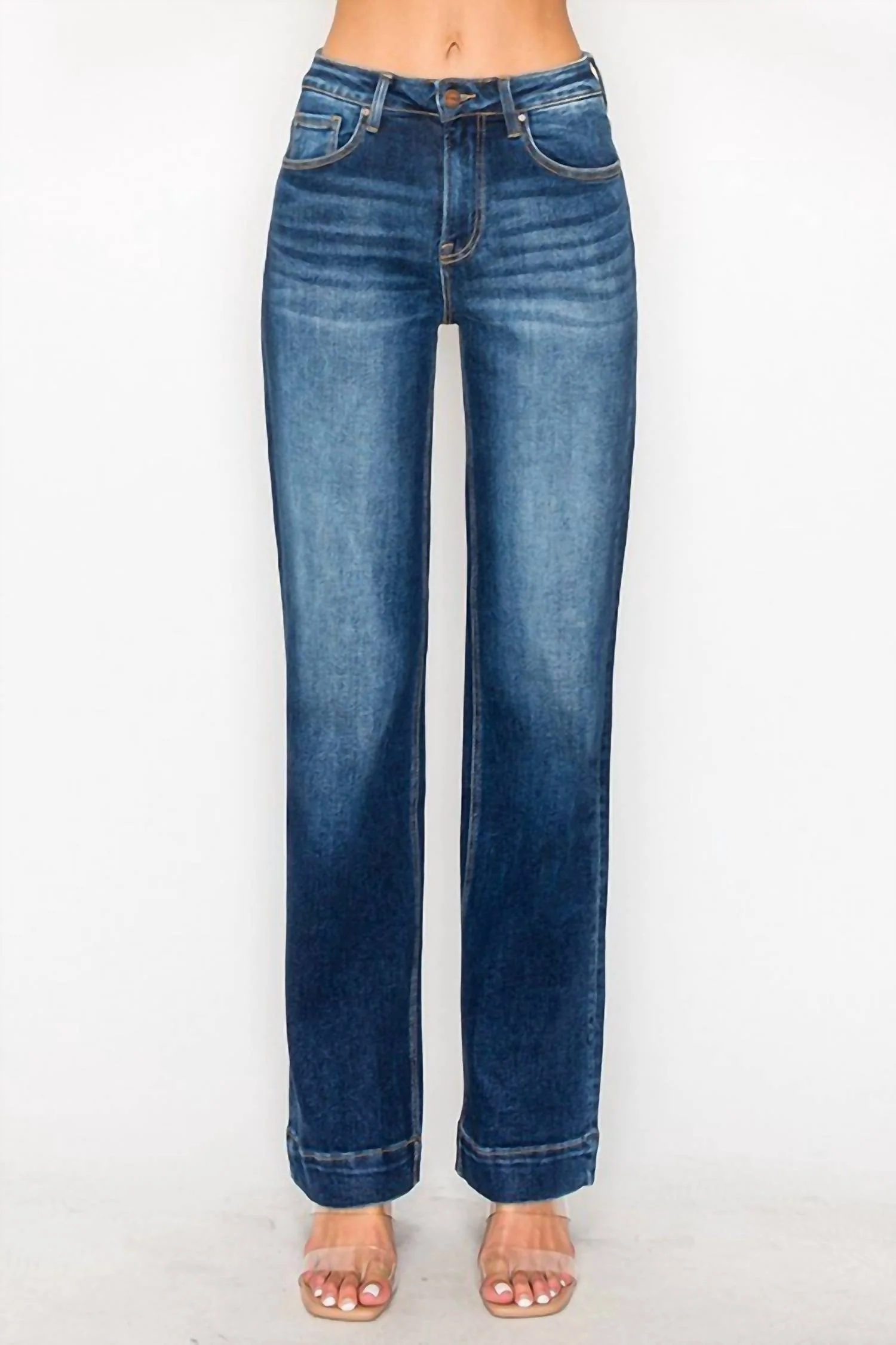 High Rise Straight Jeans Dark In Blue