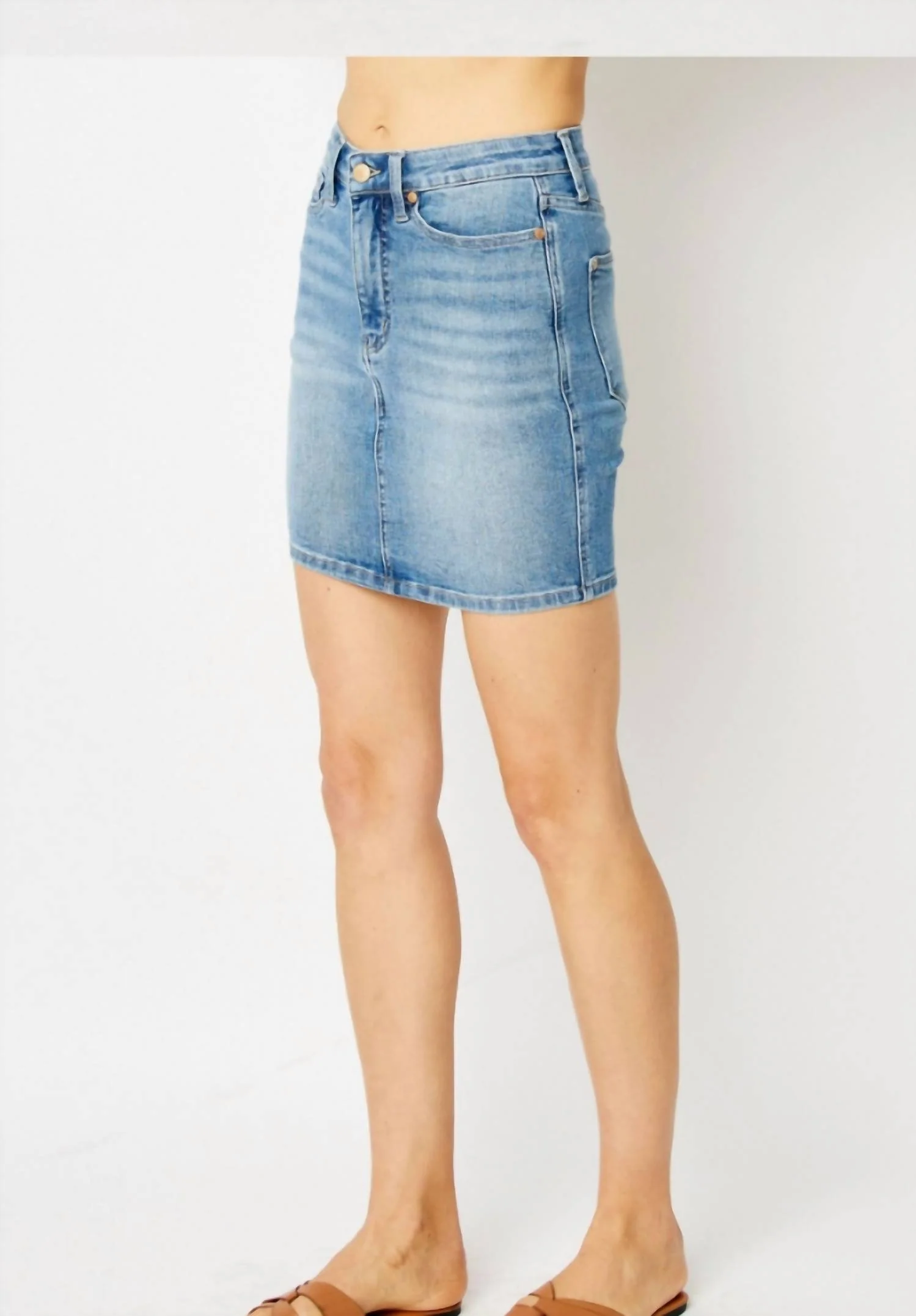 Work It Tummy Control Denim Skirt In Blue