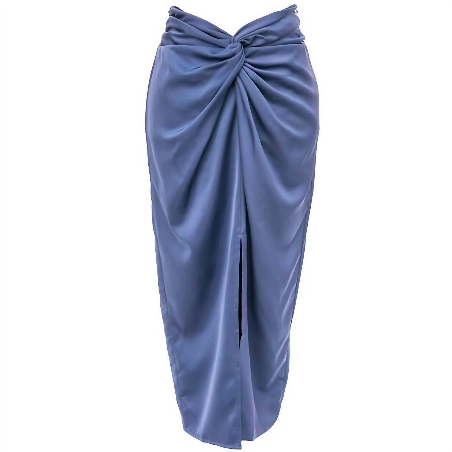 Twist Waist Midi Skirt In Washed Navy
