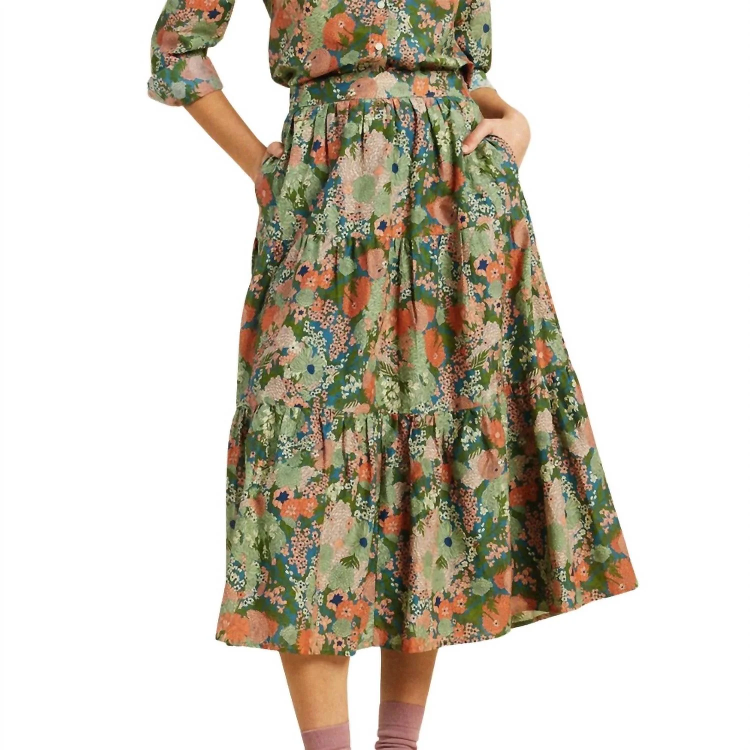 Makena Midi Skirt In Tranquil Mist