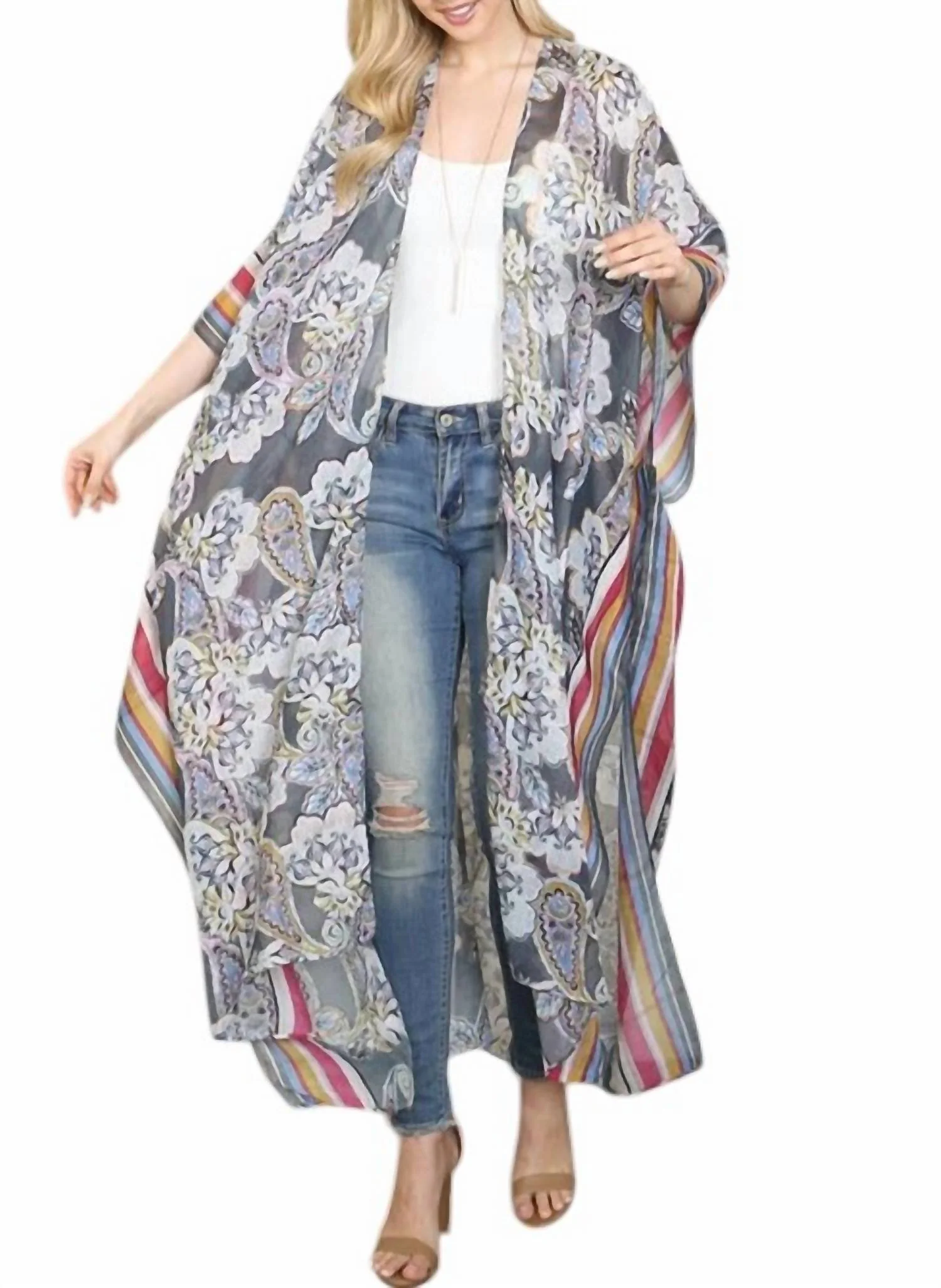 Paisley Bliss Kimono In Grey