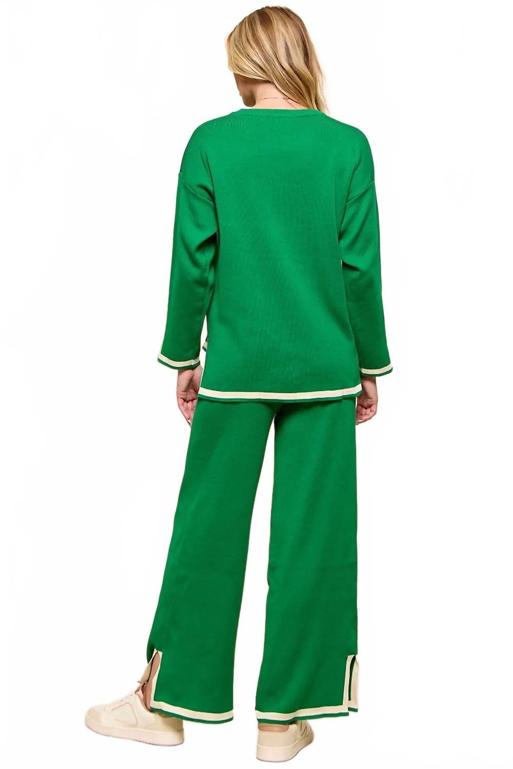 Green Pants Set In Kelly Green With Cream Accents