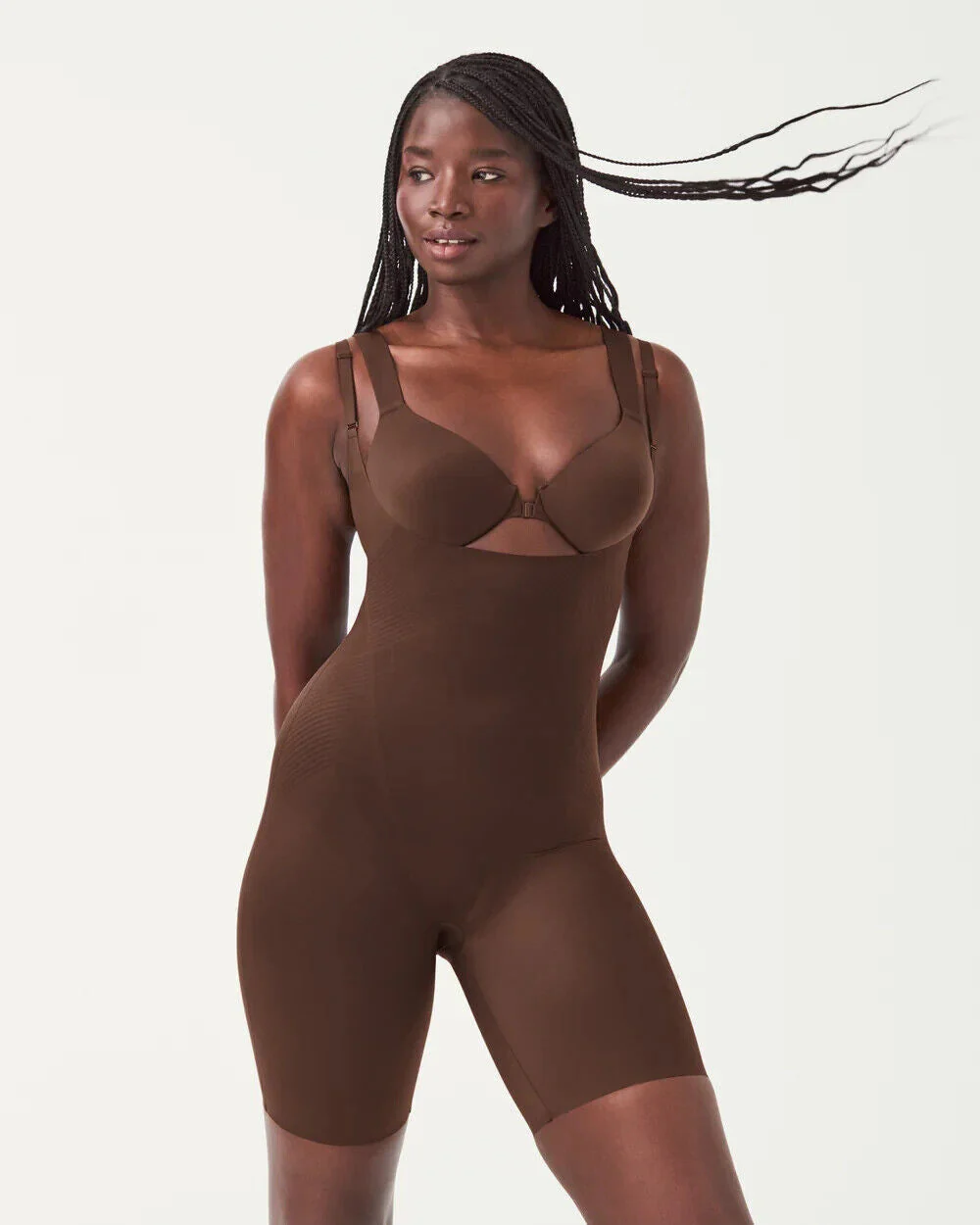 Spanx Thinstincts 2.0 Shapewear Women's Large Chestnut Open-Bust Bodysuit JDM461