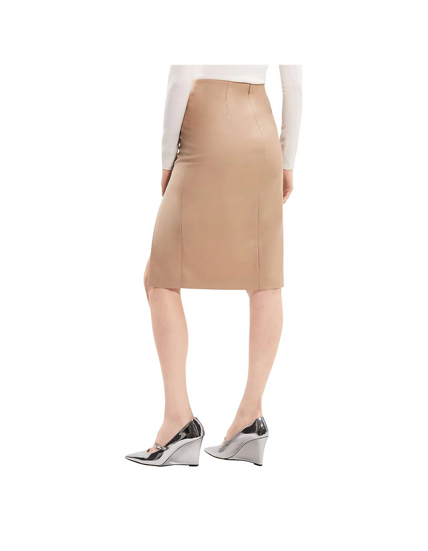 Side Slit Wool Skirt In Palomino