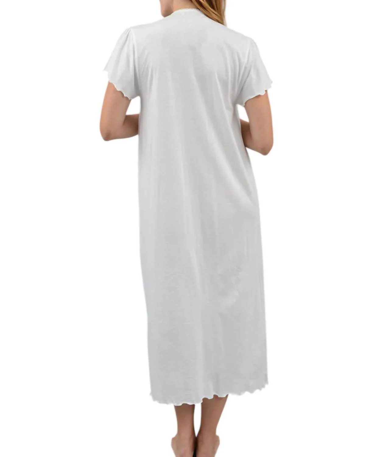 Smocked Flutter Sleeve Gown In White