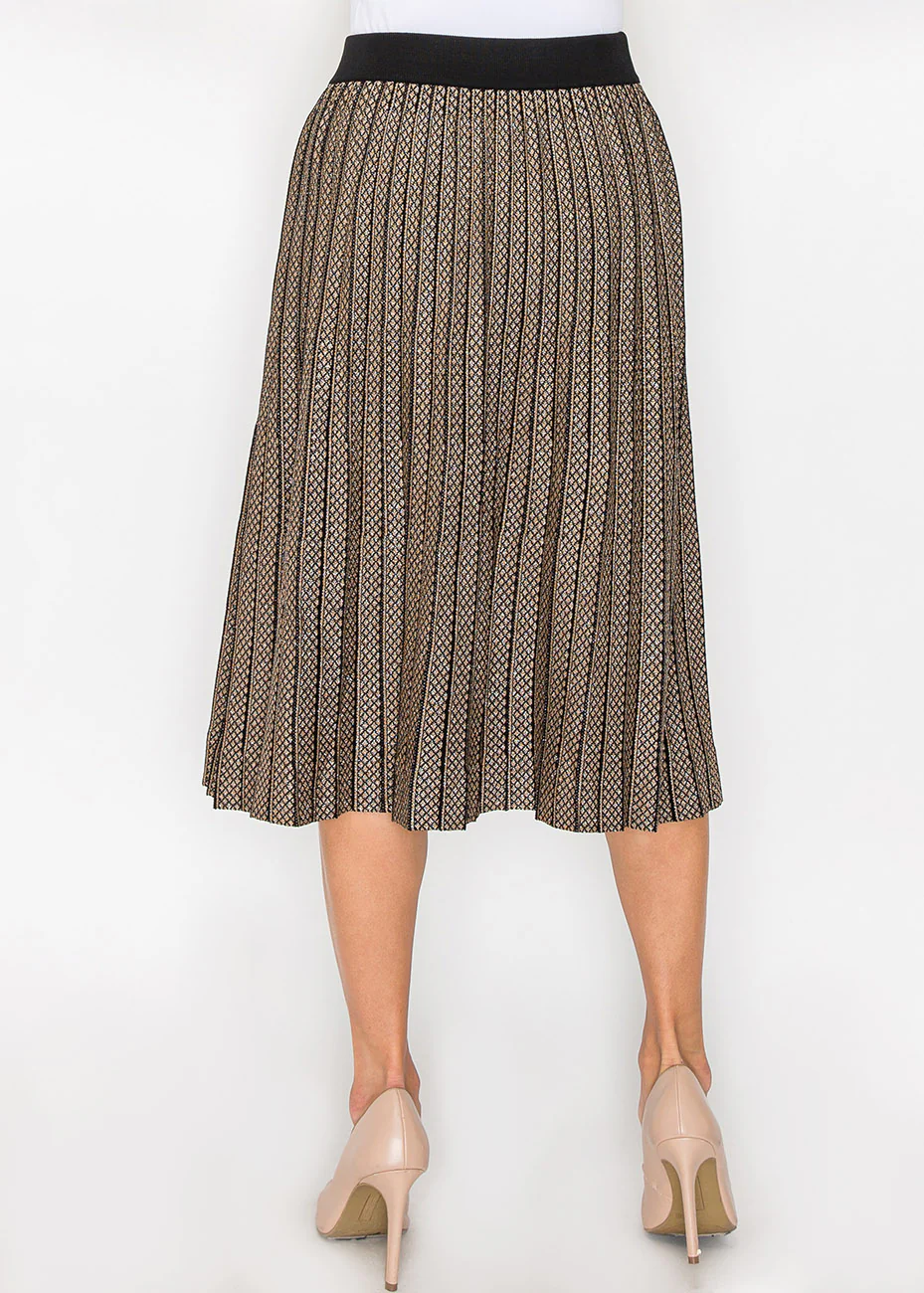 Gold and Black Pleated A-Line Skirt