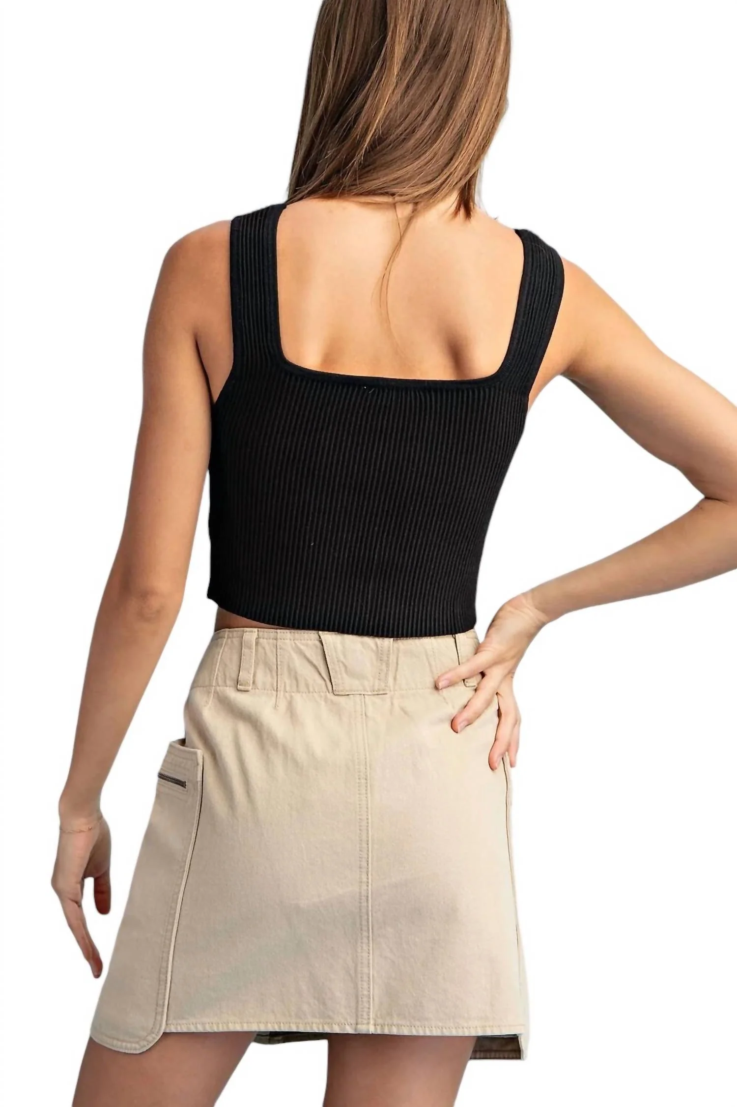 Stone Washed Mini Cargo Skirt In Taupe