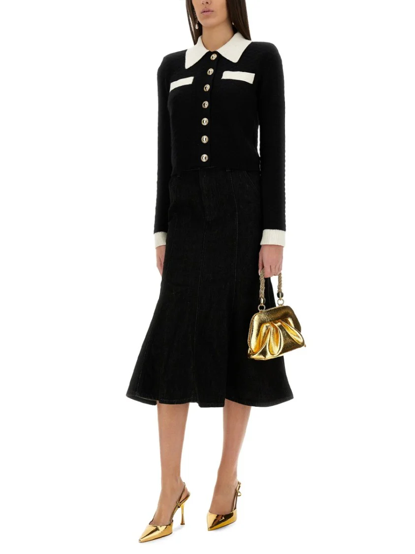 Denim Flared Midi Skirt