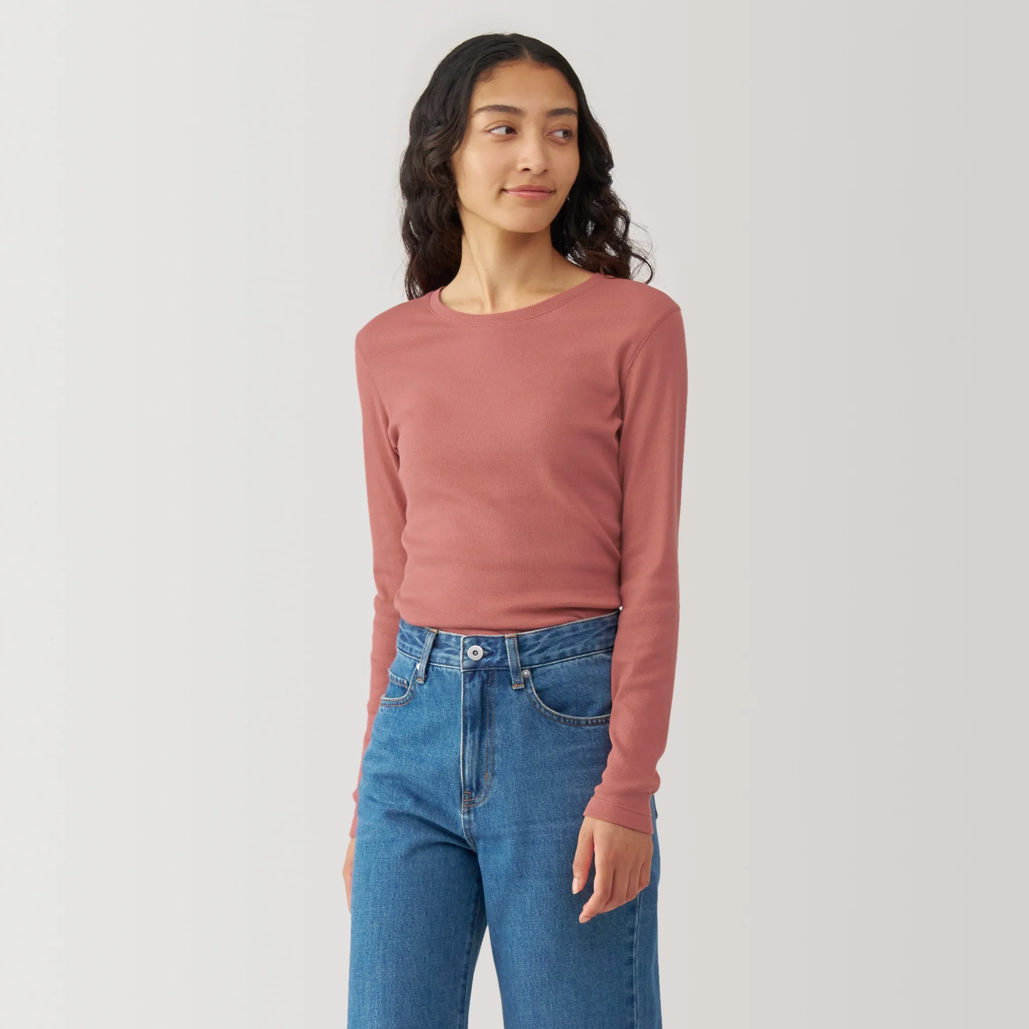 Women's Soy Fiber Blend Ribbed Crew Neck Long Sleeve T-Shirt