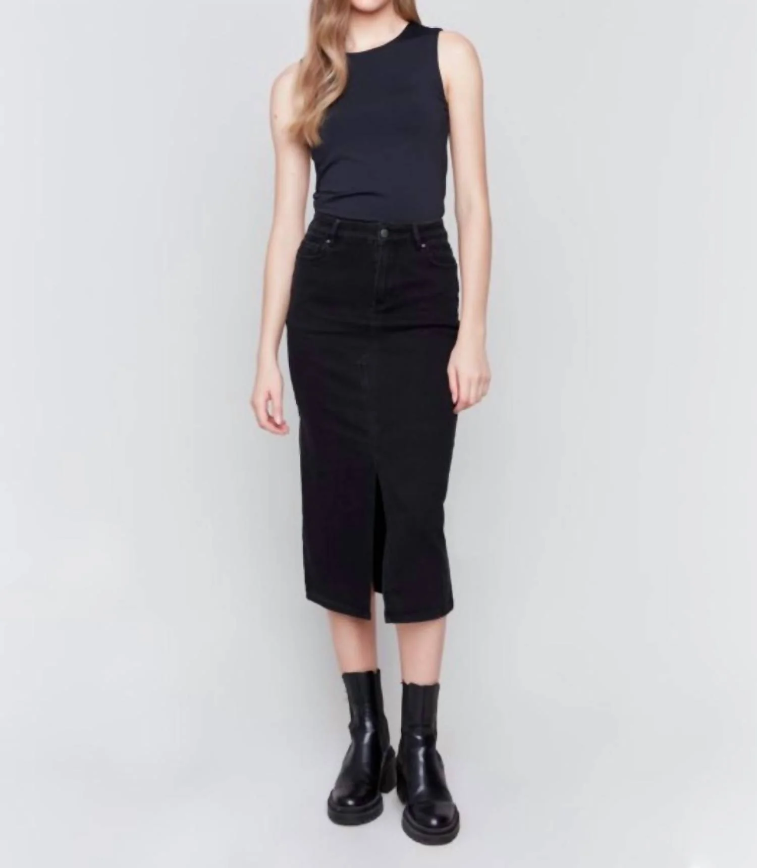 Long Denim Skirt In Black