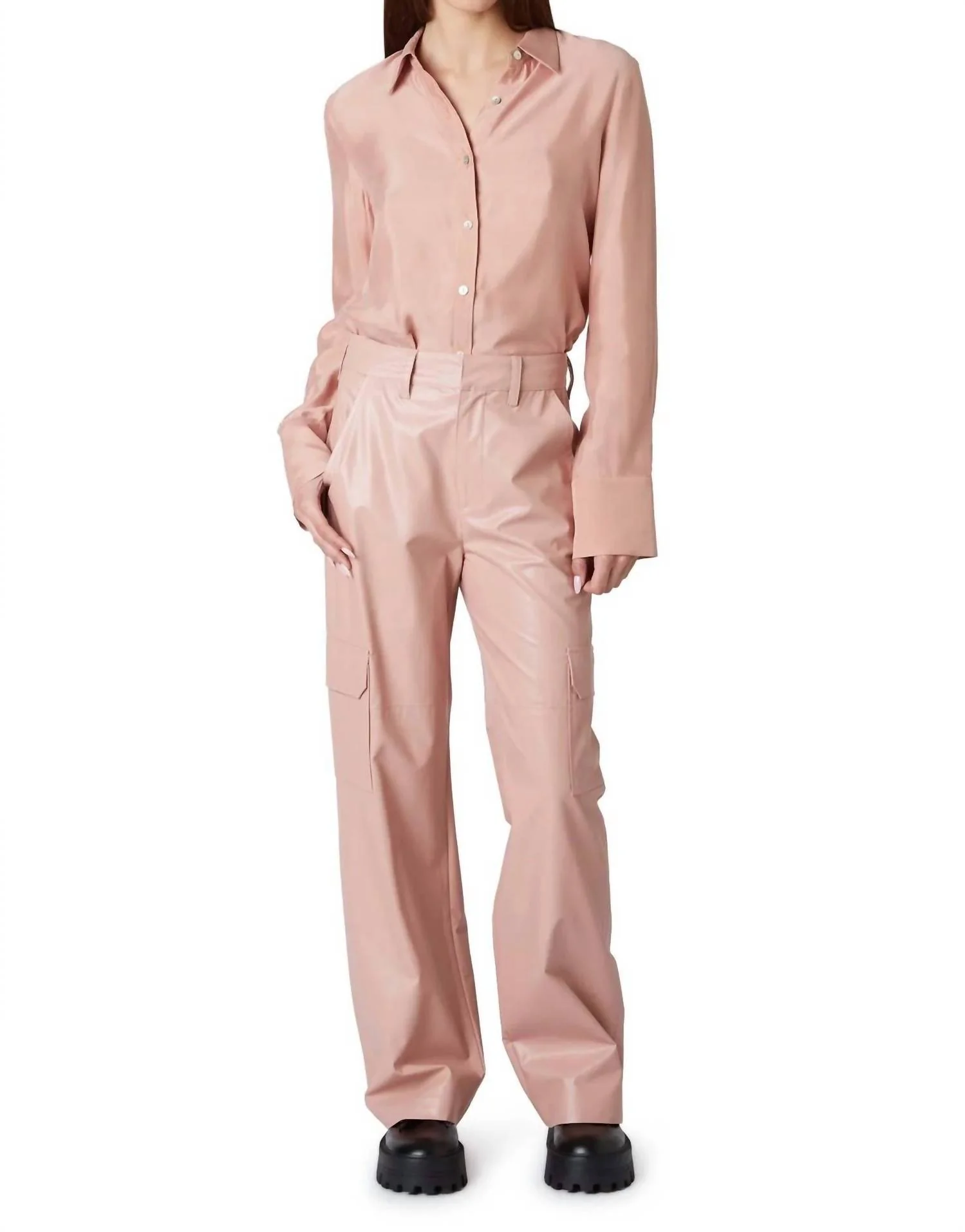 Vegan Leather Cargo Pant In Pink