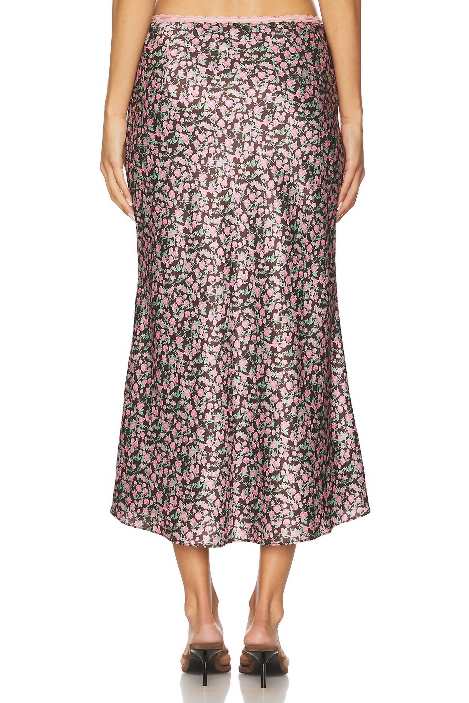Nathalia Slip Midi Skirt In Brown Floral