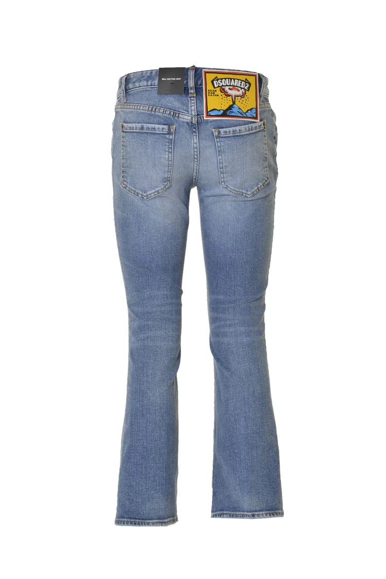 Bell Bottom Cropped Jeans In Blue Denim