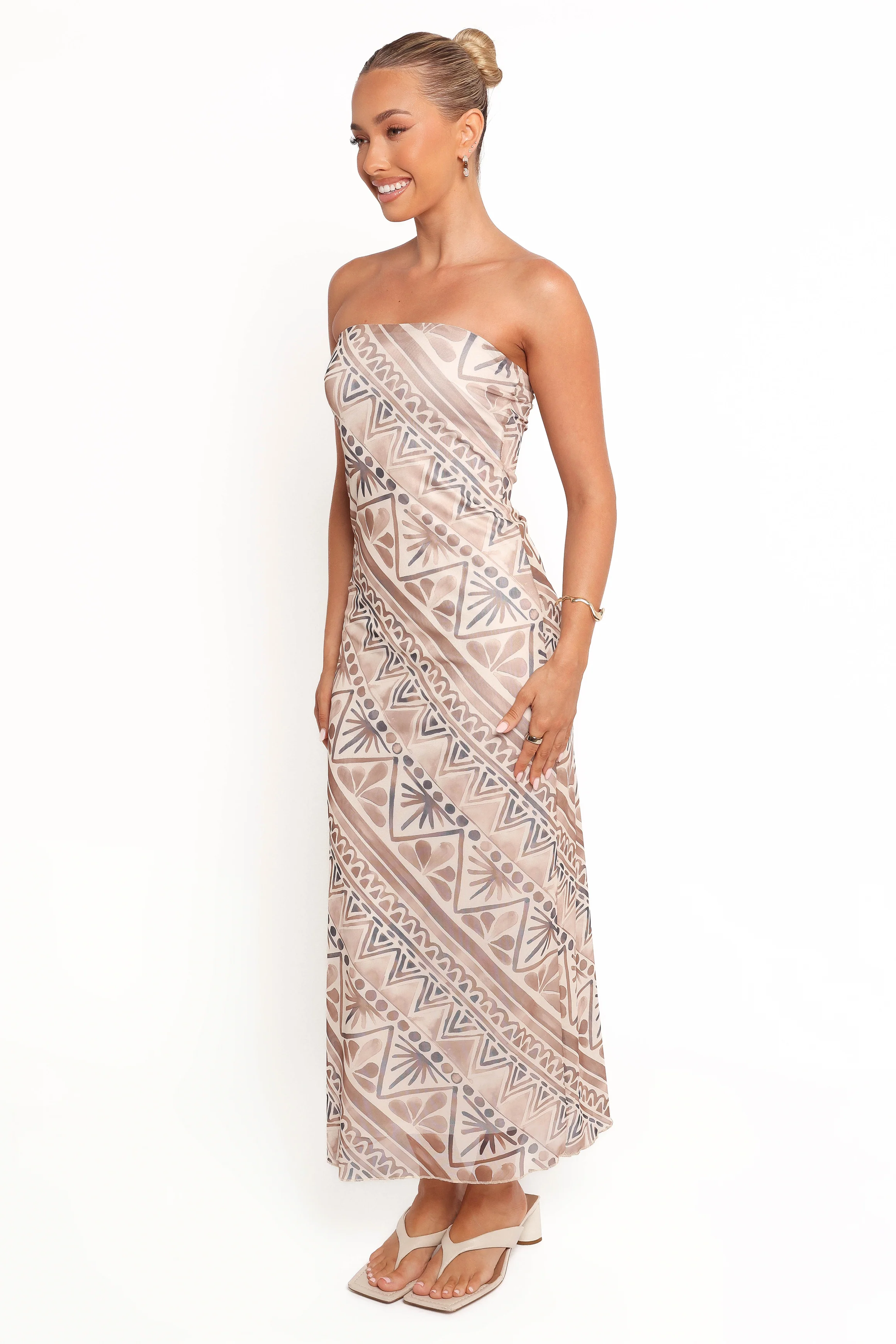 Saskia Strapless Midi Dress - Brown