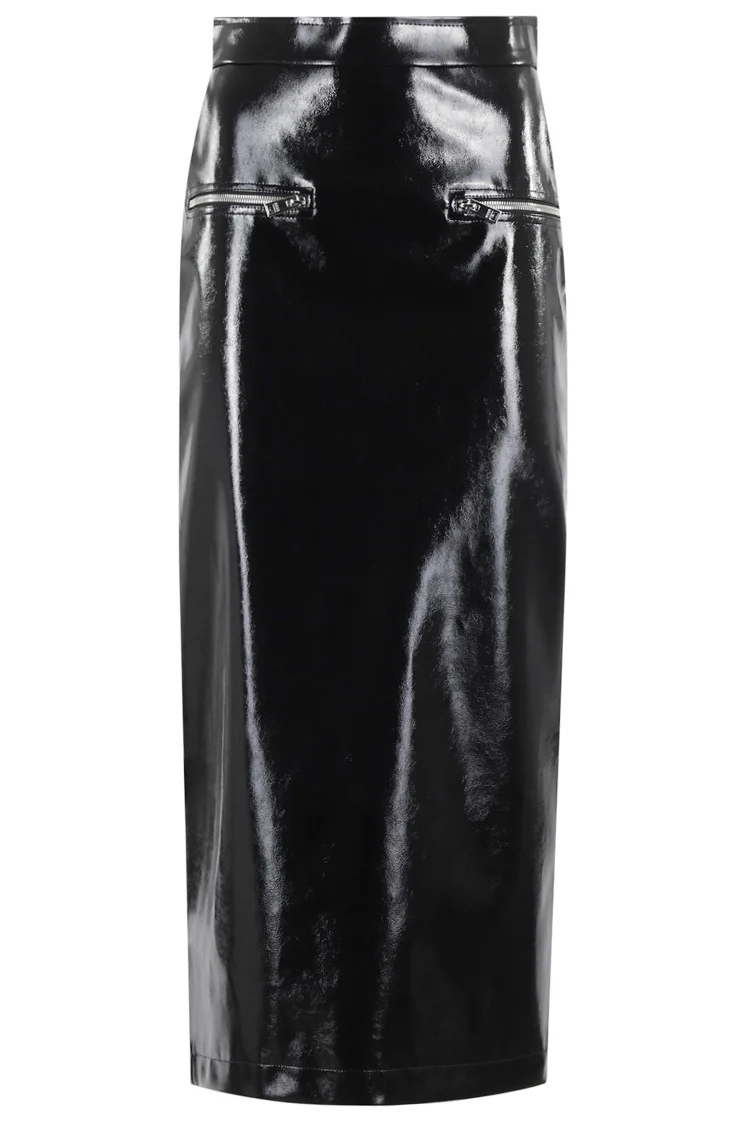 Pencil Skirt With Glossy Patent Effect