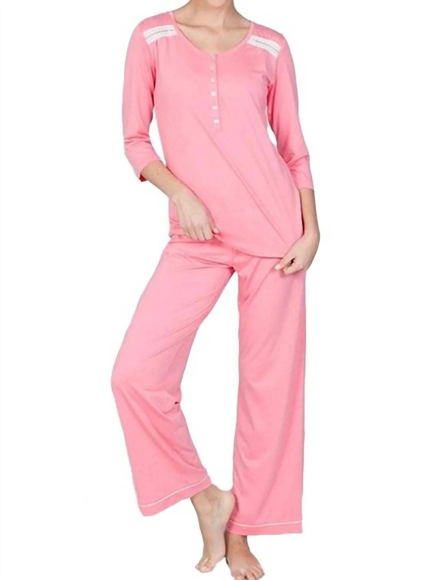Misha Elbow Sleeve Pullover Top Pajama Set In Papaya