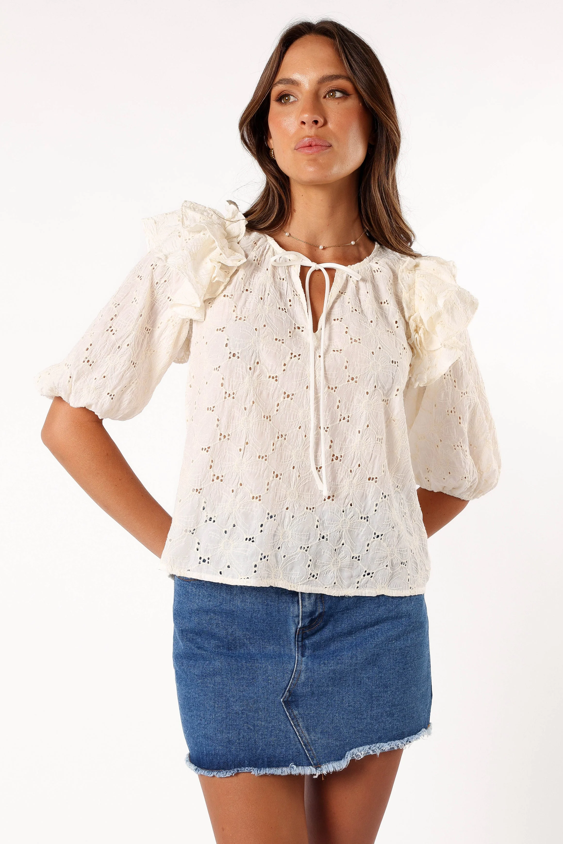 Iris Ruffled Top - Cream