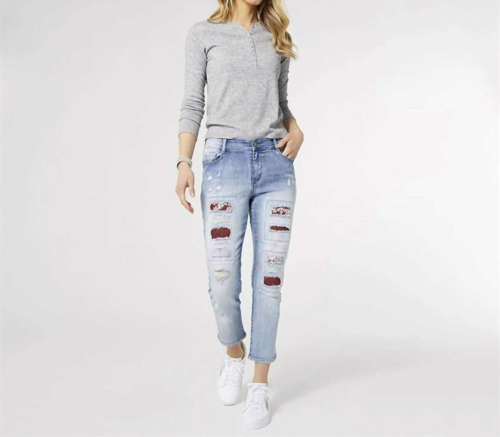 Rayne Boyfriend Patch Jean In Light Denim