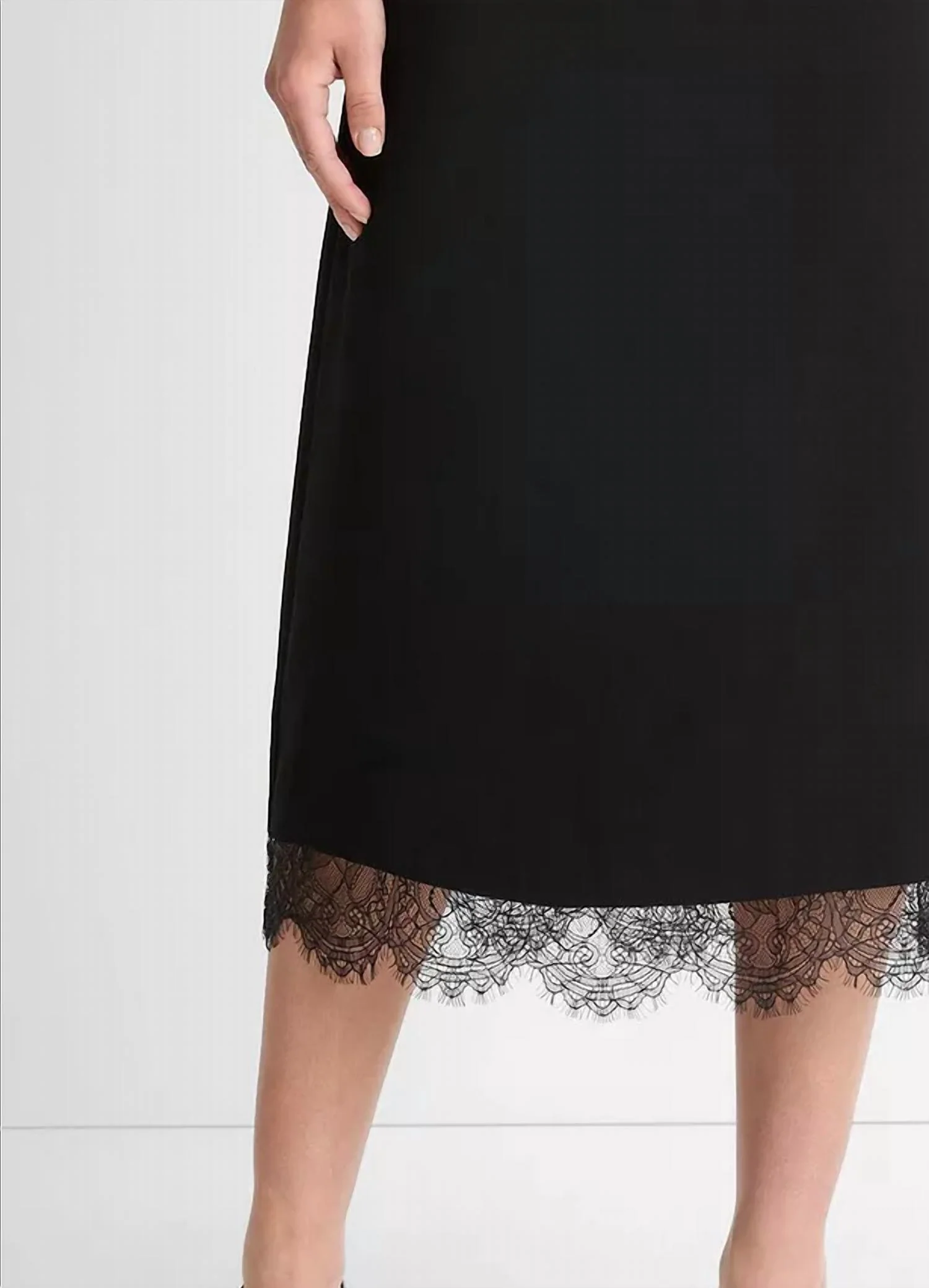 Lace Paneled Skirt In Black