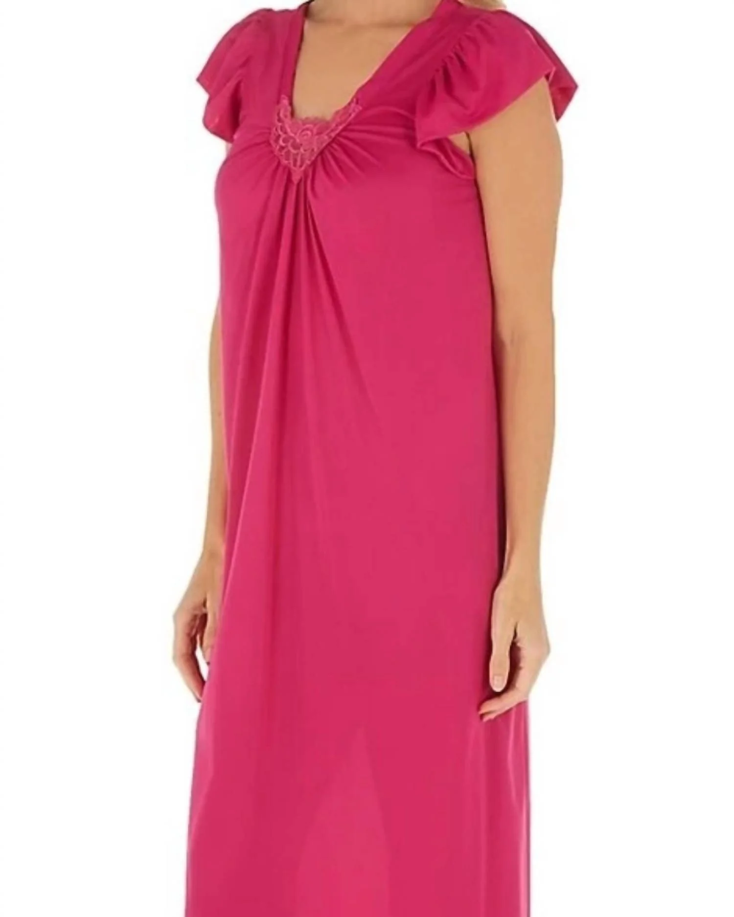 Long Cap Sleeve Nightgown In Raspberry