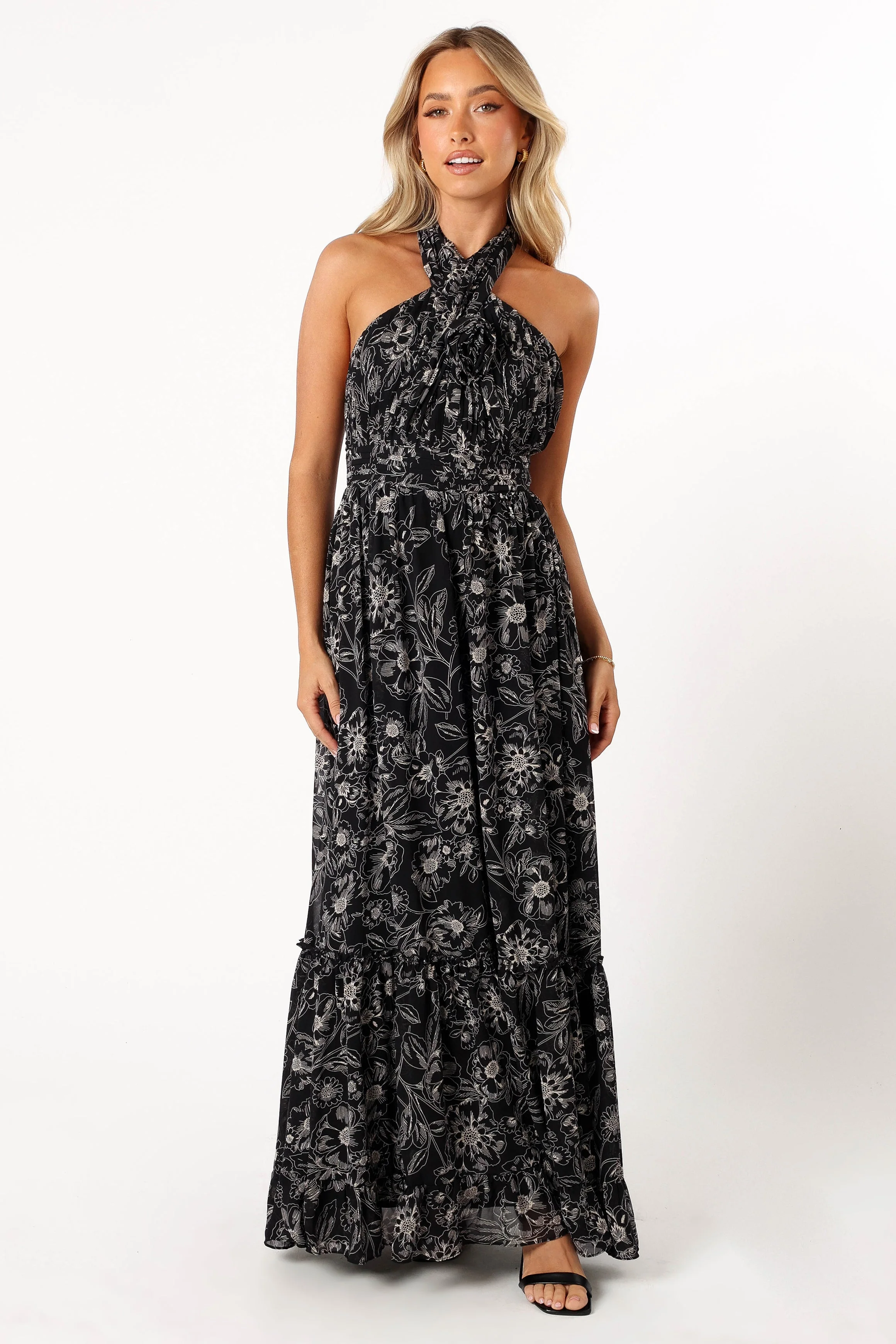 Lennon Halterneck Maxi Dress - Black Floral