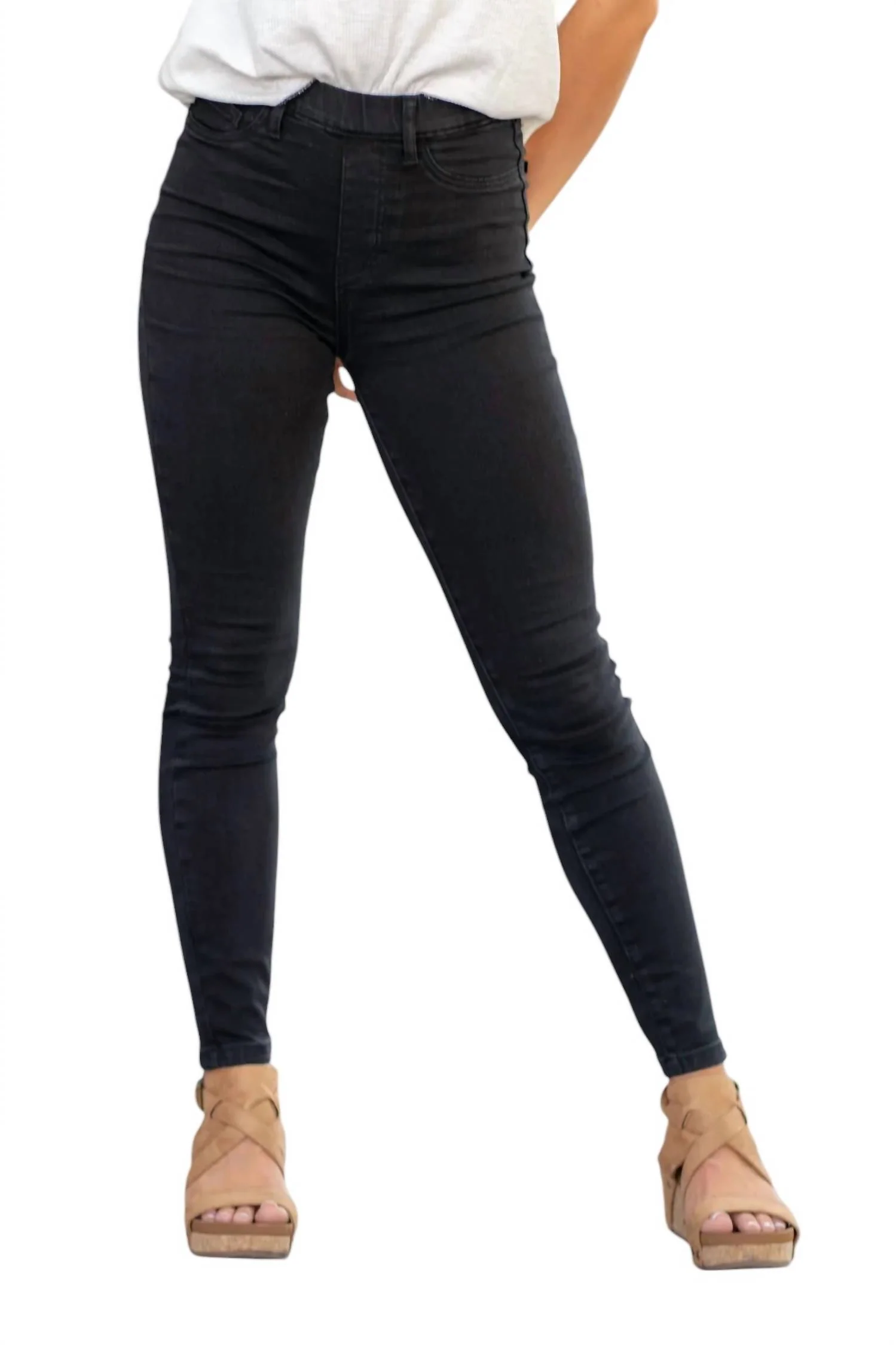 Pull On High Waist Skinny Jeans In Black