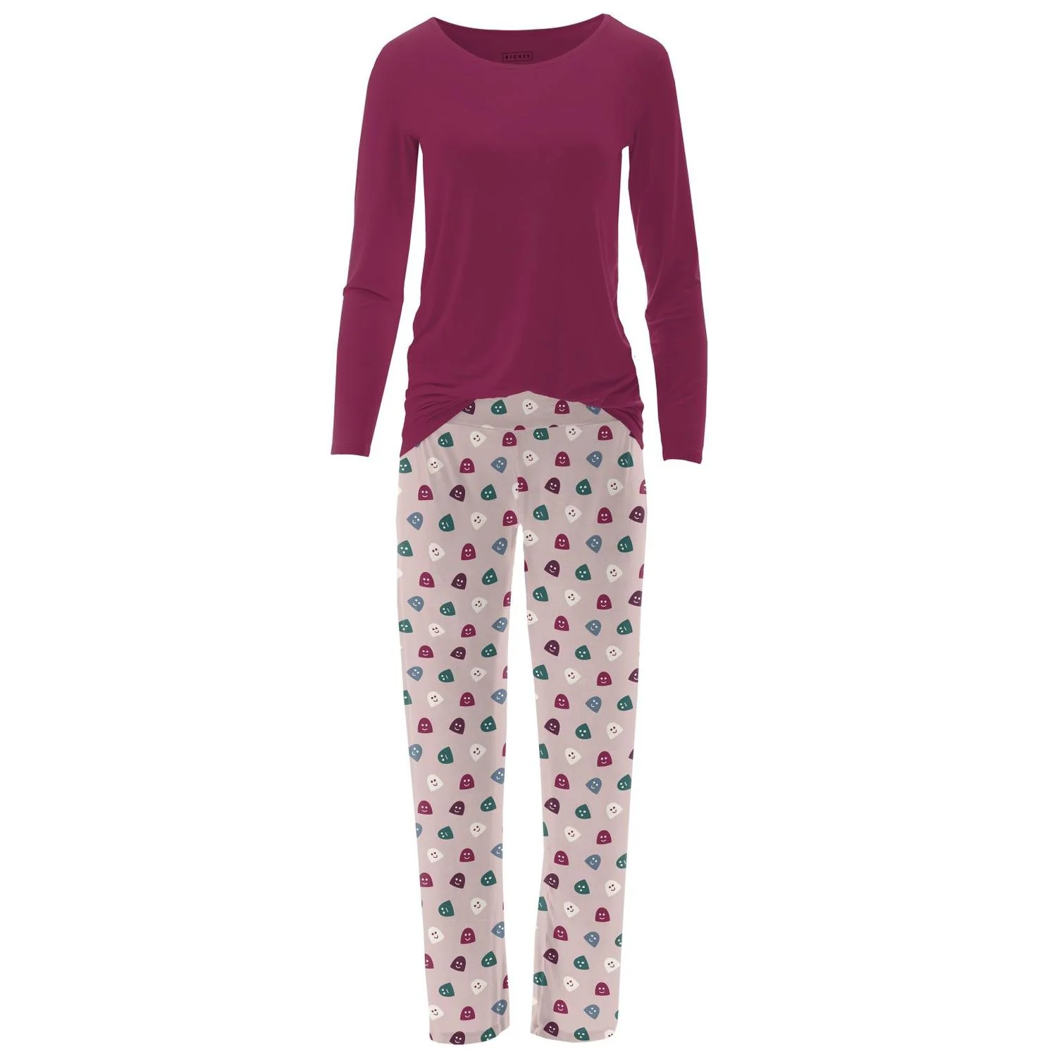Women's Long Sleeve Tee & Pajama Pants Set In Baby Rose Happy Gumdrops