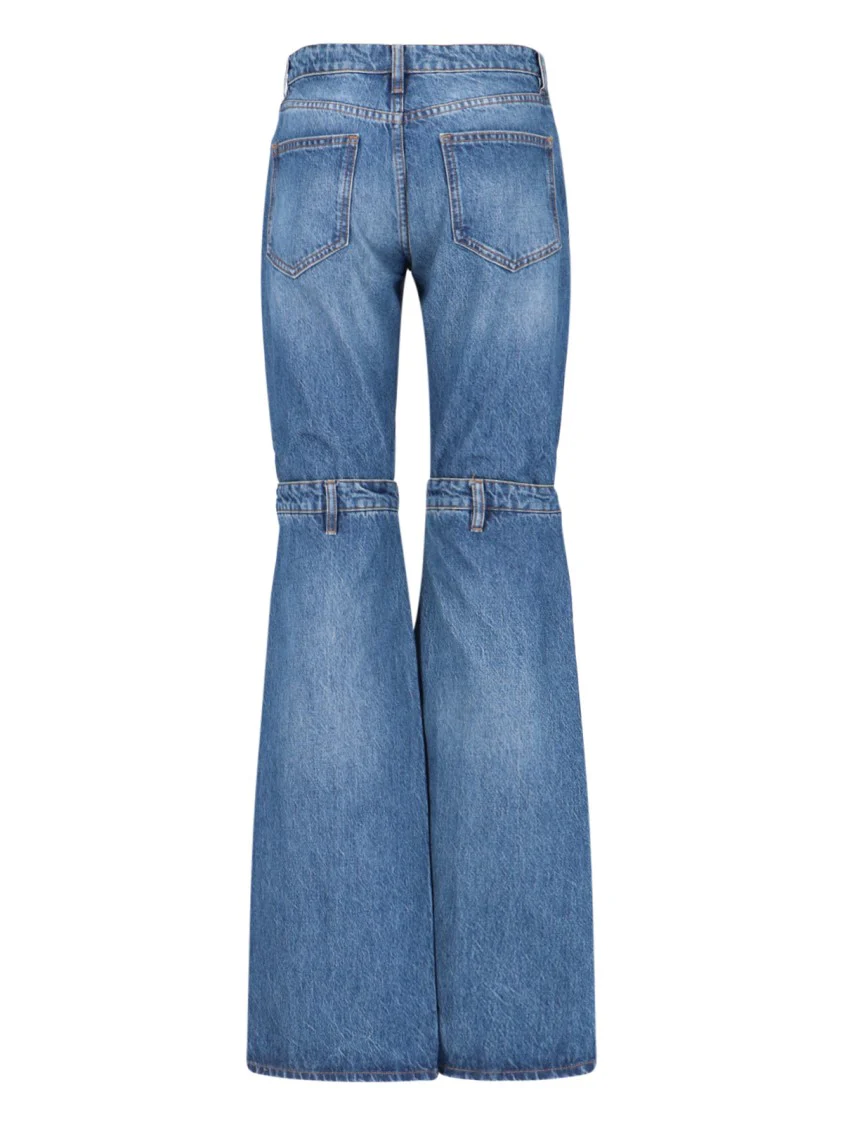 Open Knees Bootcut Jeans In Blue Denim