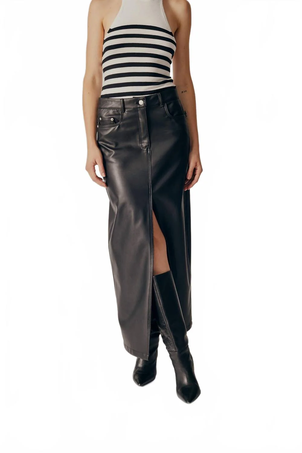 Itea Leather Midi Skirt In Black