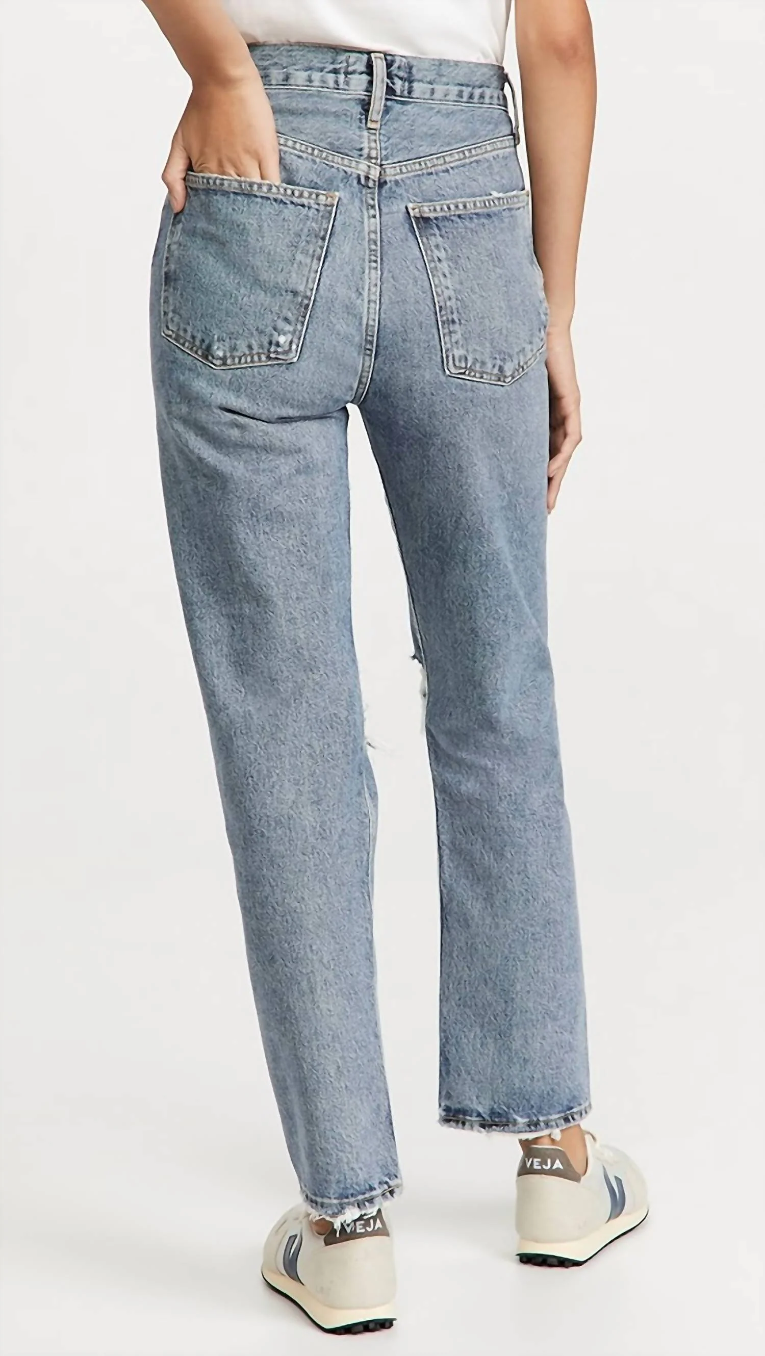 90's Pinch Waist Ripped High Rise Straight Jeans In Backdrop