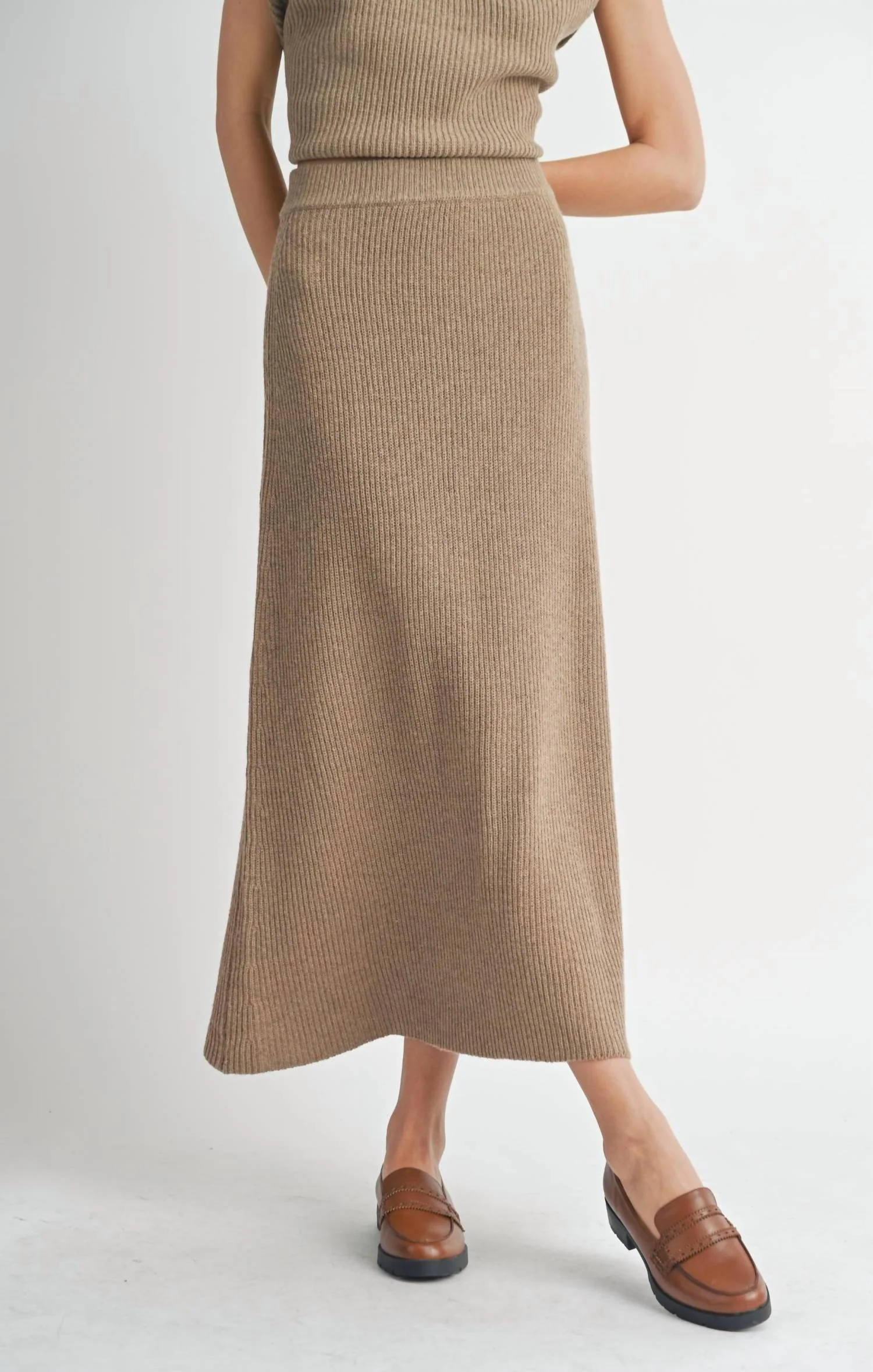 Crosby Sweater Midi Skirt In Dark Taupe