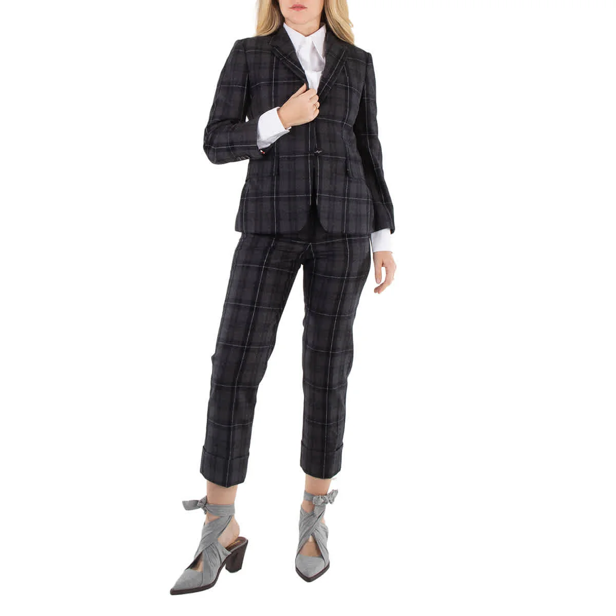 Thom Browne Ladies Charcoal Checked Single-Breasted Blazer