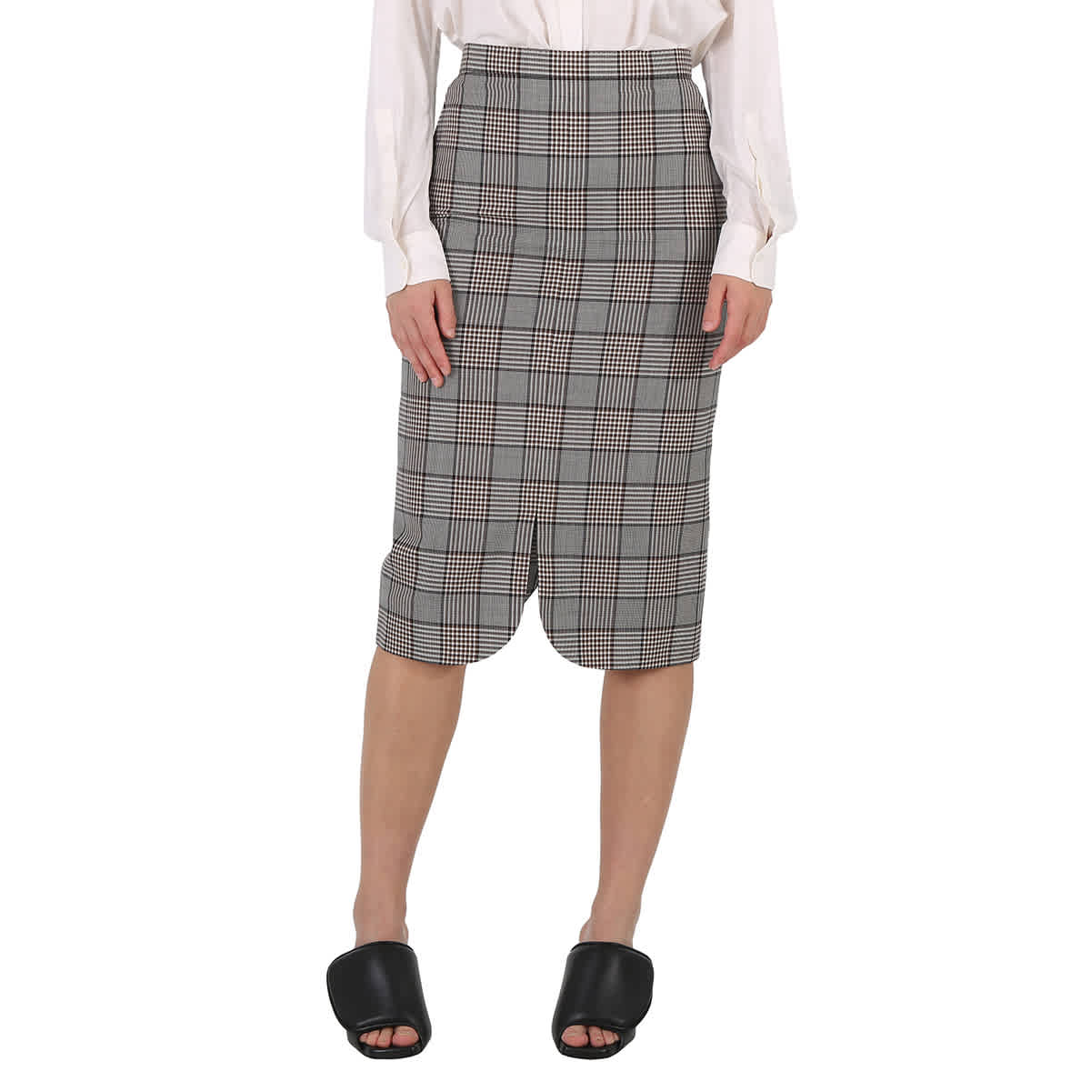 Burberry Check Wool Scalloped Hem Pencil Skirt