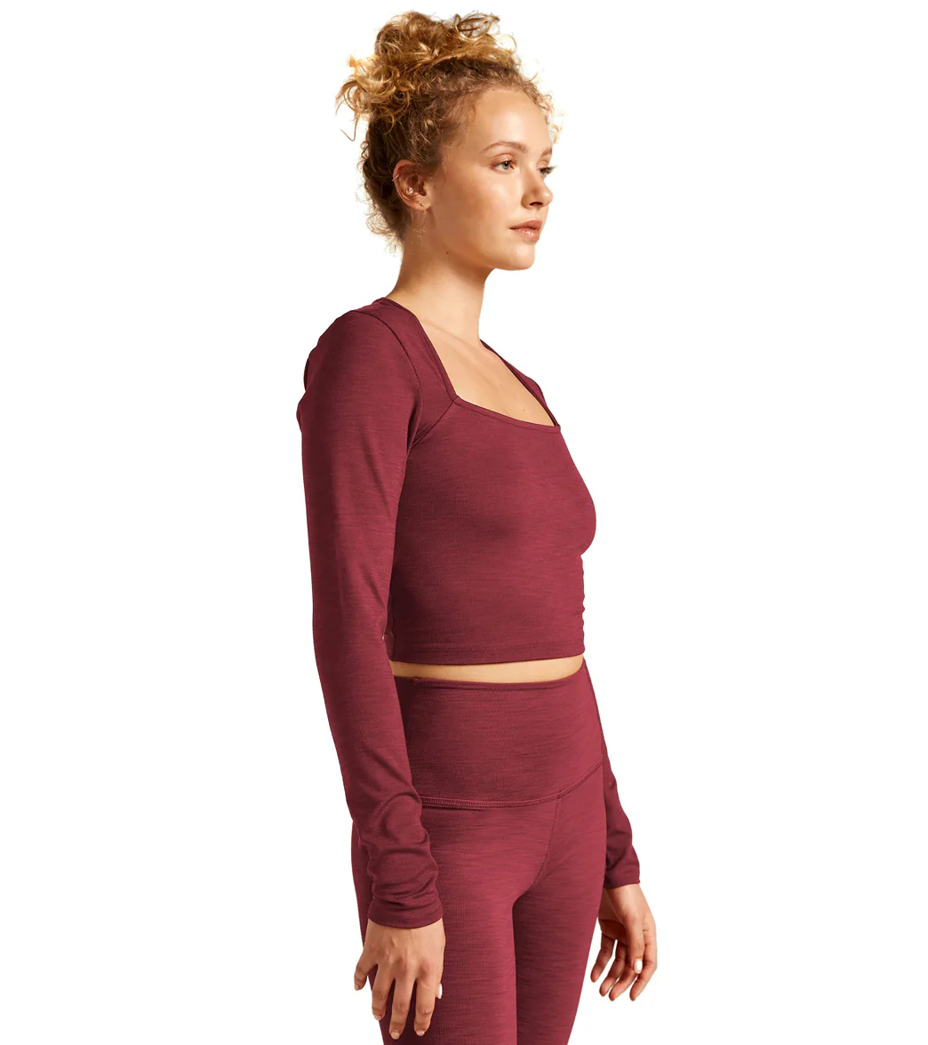 Beyond Yoga Heather Rib Frame Cropped Pullover