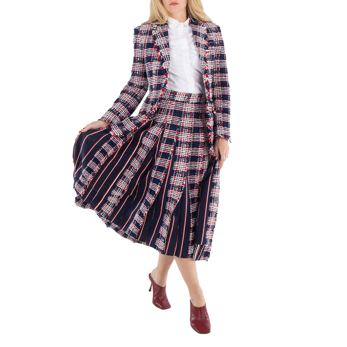 Thom Browne Ladies Chenille Tweed Pleated Skirt, Brand Size 38 (US Size 2)