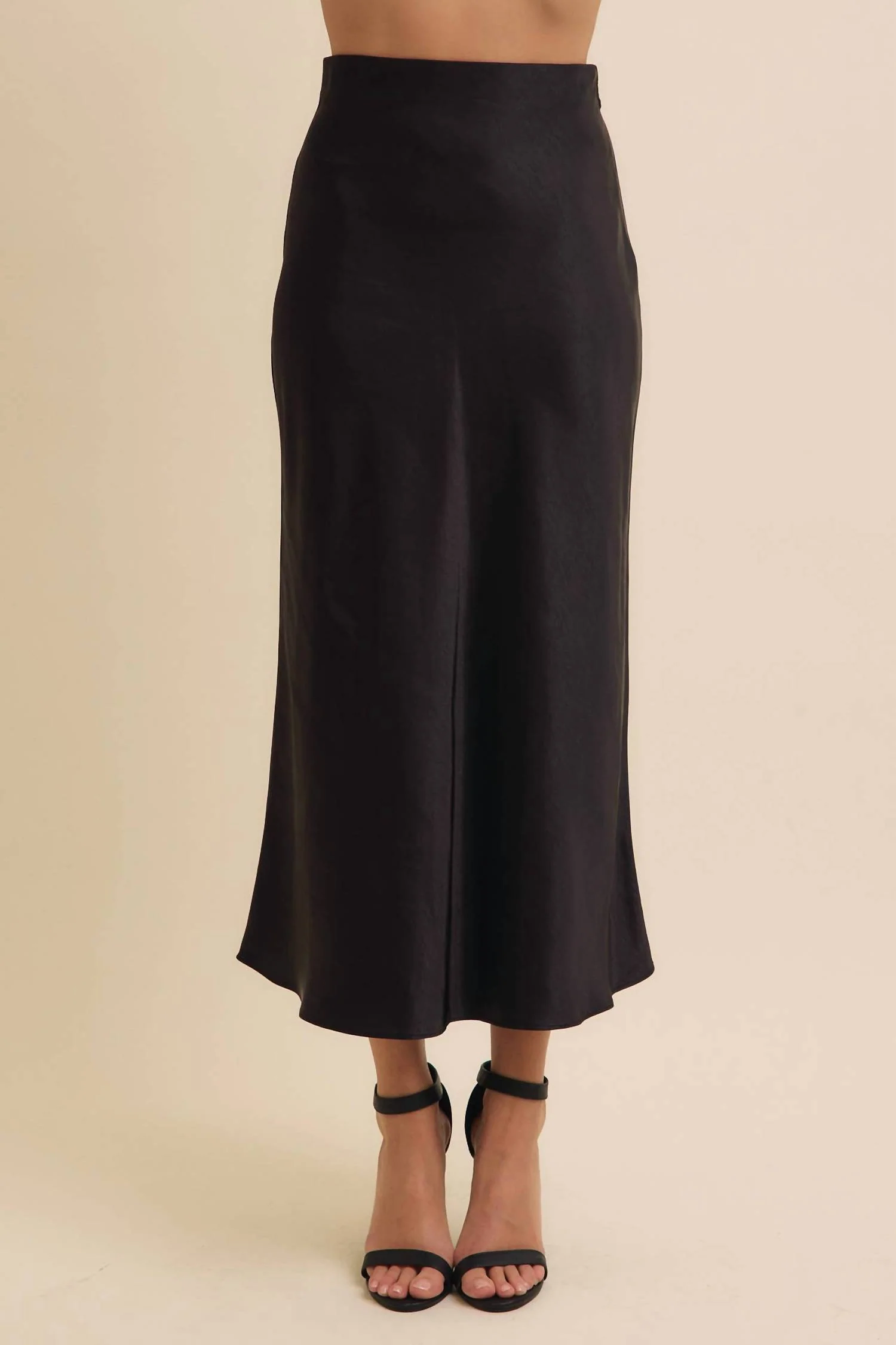 Silky Satin Bias Cut Skirt In Black