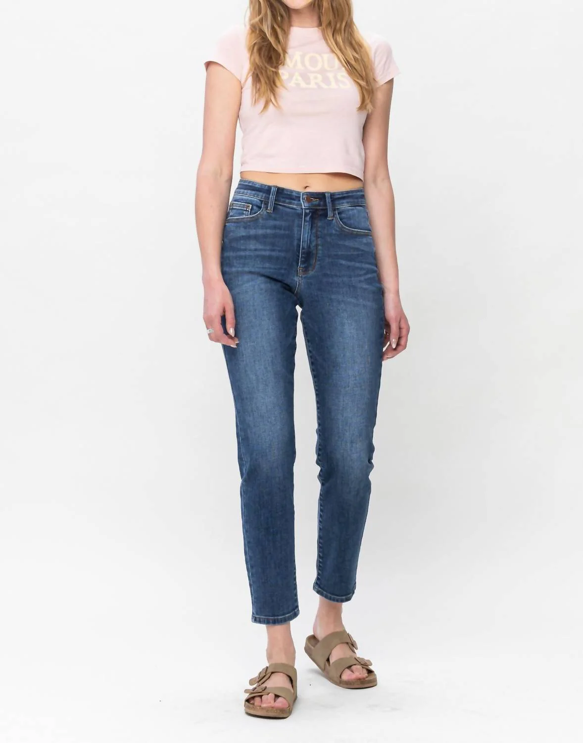 High Waist Shield Back Pocket Jeans In Medium Wash