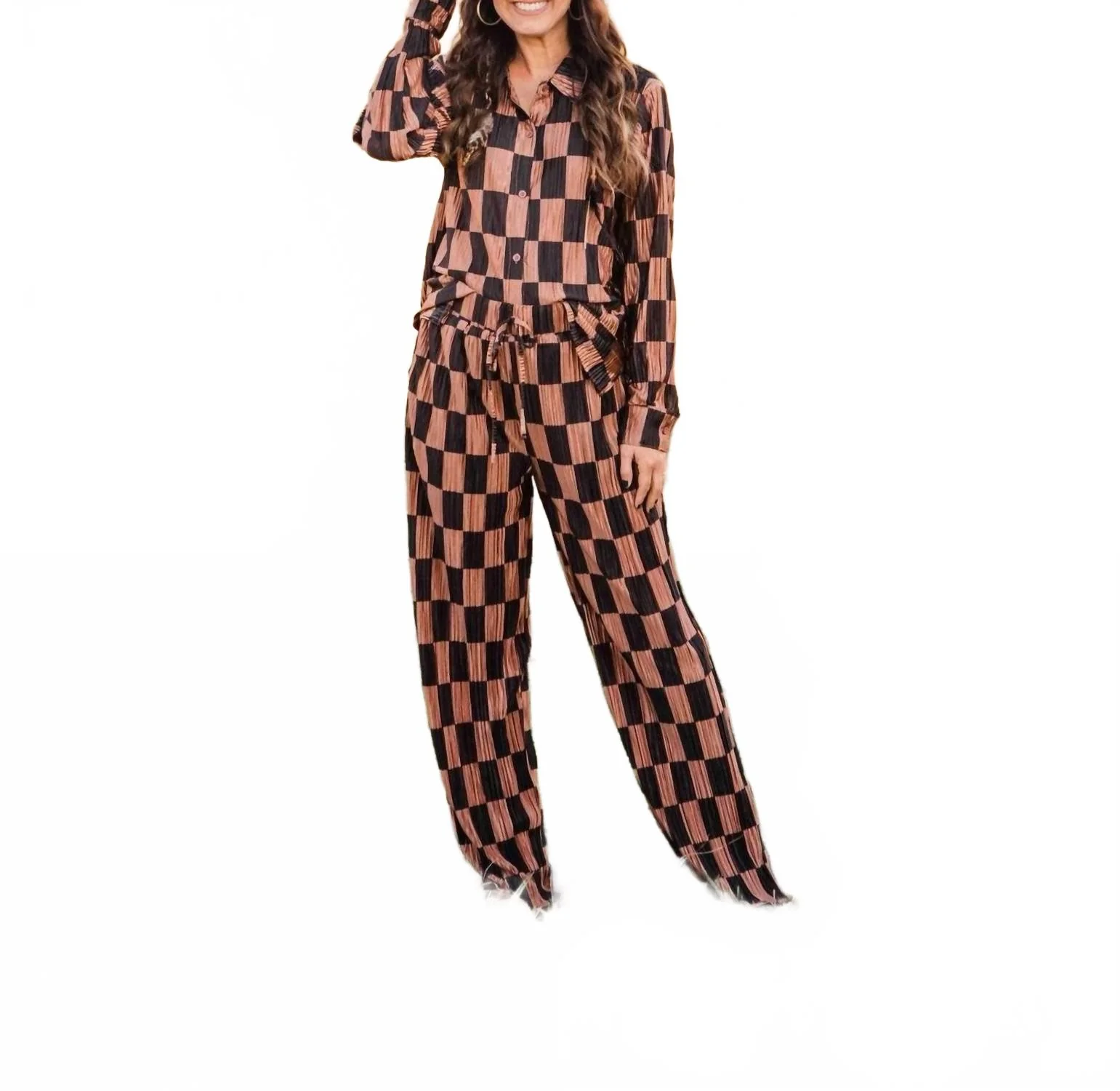 Daisy Checkered Set In Taupe/black