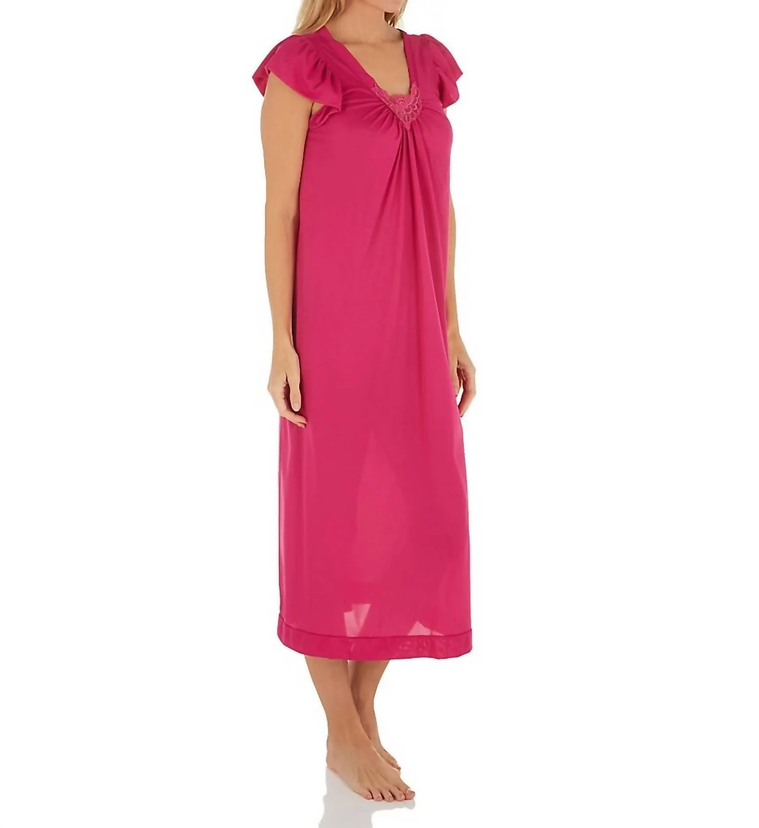 Long Cap Sleeve Nightgown In Raspberry