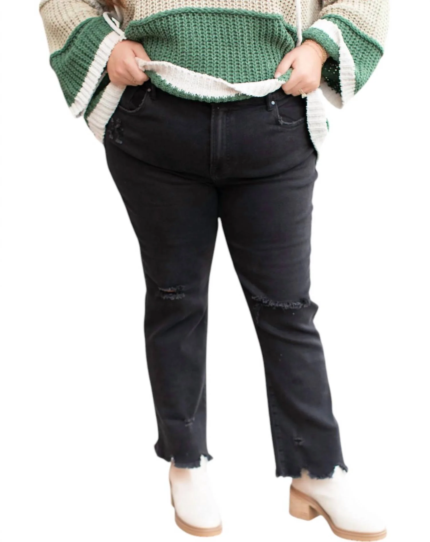 High Rise Straight Leg Jeans Plus Size In Black